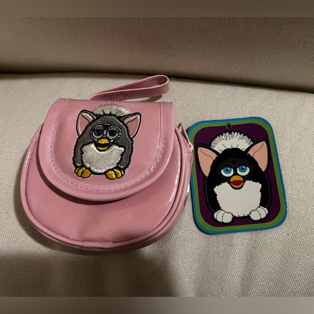 Vintage Ultra Rare Furby Pink Coin Purse Gray White Furby Blue Eyes 1999